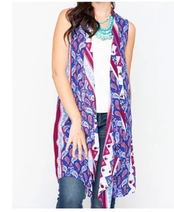 Wrangler Women's Mixed Pattern Paisley Sleeveless Duster  Vest LW1890M Sz M EPOC - Picture 1 of 7