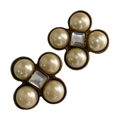 Vintage años 50 azul hecho en Francia perlas y diamantes de imitación zapatos nupciales cartera clips  Foto 1 de 4