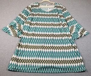 NEW Tacera Dress Womens 3X Plus Geometric Ikat Shift ¾ Bell Sleeve Stretch Short - Picture 1 of 15