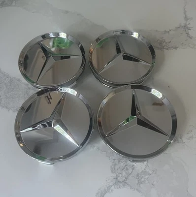Set Of 4 75MM Wheel Center Rim Hub caps for Mercedes-Benz Silver Chrome Star - Image 1 of 4