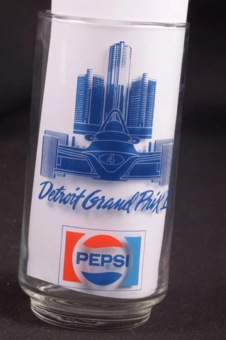 Pepsi Detroit Grand Prix IV 1986 Formula 1 Racing Souvenir Glass Pepsi Vintage Cover