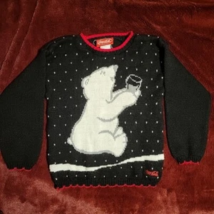 Girl's Coca-Cola Black Polar Bear Coke Christmas Sweater Size Extra Small - Picture 1 of 5