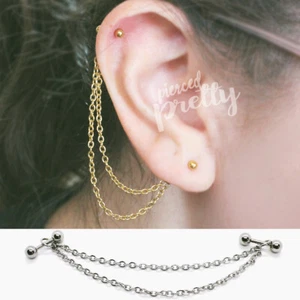 16g 14g  helix to lobe double long chain earring helix earring rose gold 1pc - Picture 1 of 7