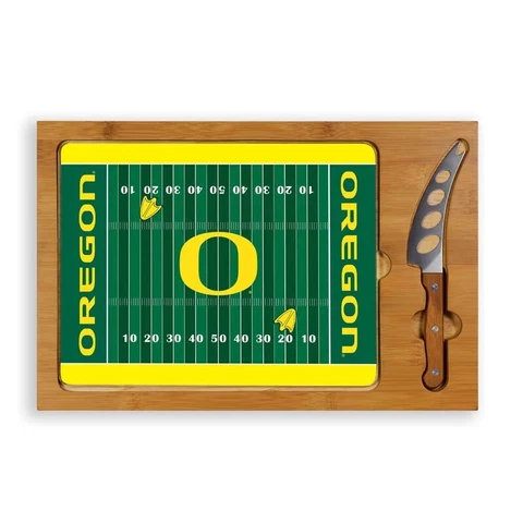 NIB Oregon Ducks Football Legacy Icon Glass Top Cutting Board & Cheese Knife Set Cover