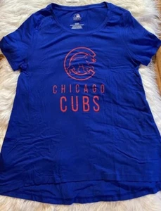 Chicago Cubs Baseball Crewneck Short Sleeve Tee Shirt  Womens Small  Bright Blue - Picture 1 of 6
