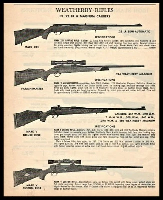 1964 WEATHERBY Mark XXII Varmintmaster Mark V Deluxe and Custom Rifle PRINT AD - Image 1 of 3