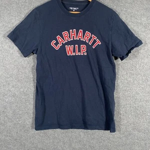 Carhartt Shirt Mens Large Blue Red Tee WIP Work In Progress Spell Out Adult - Picture 1 of 10
