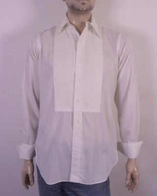 Camisa de vestir vintage años 60 70 Stix Baer & Fuller blanca formal esmoquin plisada 15-34 Foto 1 de 4