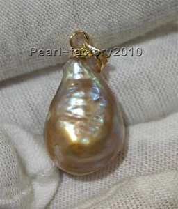 ENORME COLGANTE DE PERLAS NATURALES DEL MAR DEL SUR 20-13 MM oro 14K SS005 - Imagen 1 de 3