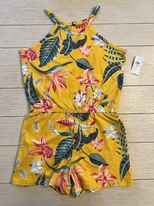NWT Old Navy Girls Size Medium (8) Romper One-piece Yellow Floral Hawaiian Print - Picture 1 of 3