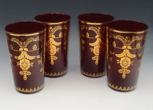 JUEGO DE 4 VASOS HIGHBALL DE VIDRIO DE GRANERO DE CERÁMICA ROJO RUBÍ Y DORADO - Imagen 1 de 6