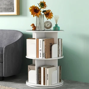 2 Tier Rotating Bookshelf, 360° Revolving Bookcase Rotating Stackable Shelves Fl - Picture 1 of 9