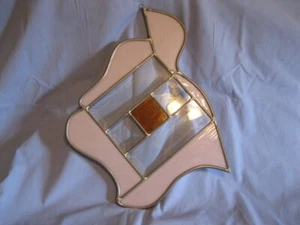14" x 11" Sonnenfänger Buntglas Abstraktes Design Rosa/Braun/Klar Strukturiert - Bild 1 von 16