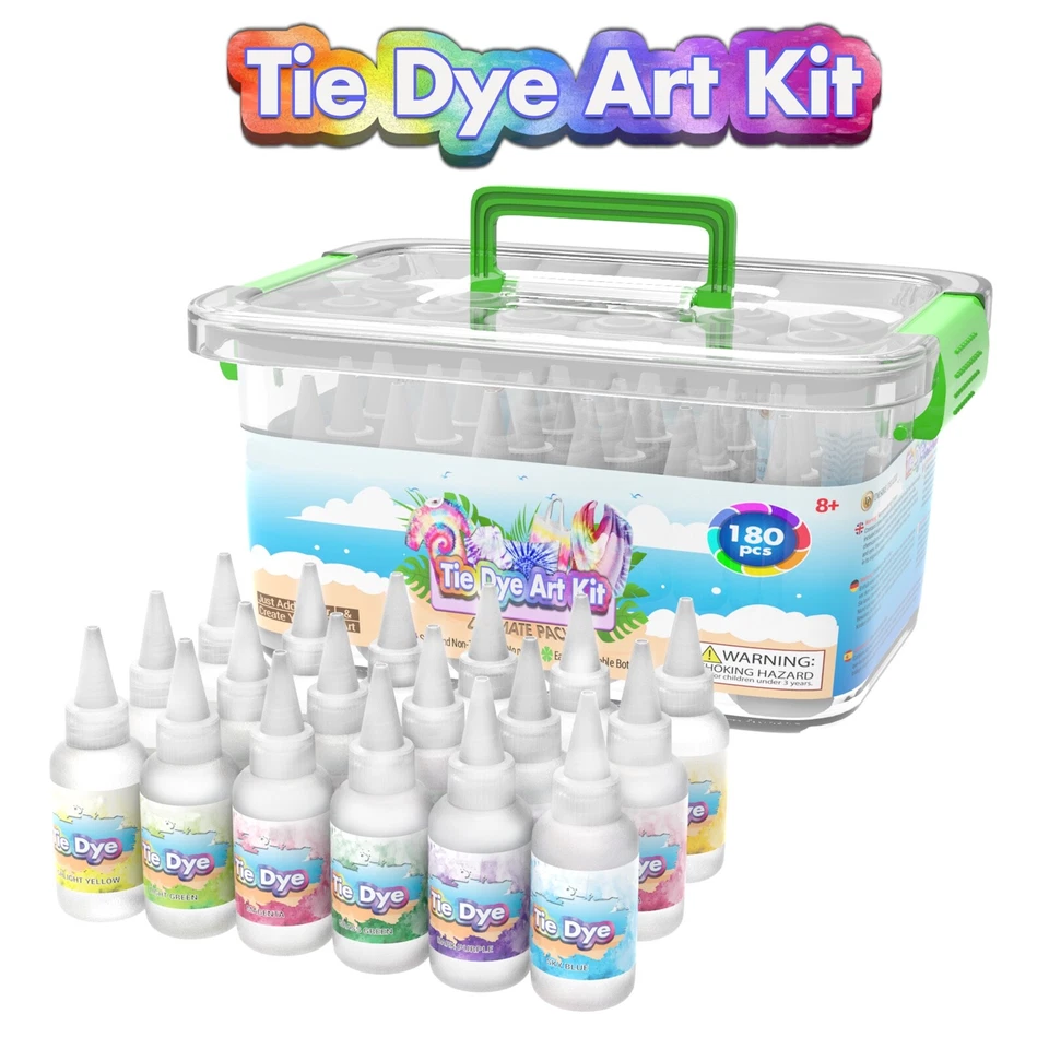 Tie Dye Kit Set of 18 Colours Ink Tie-Dye Kits for Dyeing Fabric Clothes 180pc - Image 1 of 4