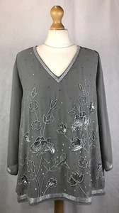 Together Grey Sequin Beaded V-Neck Split Sleeve Occasion Top UK14 NWT A40 - Picture 1 of 12