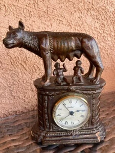 Romulus & Remus Statue w/a HanHart German Made Clock Inside. Has Seen Many Miles - Picture 1 of 16