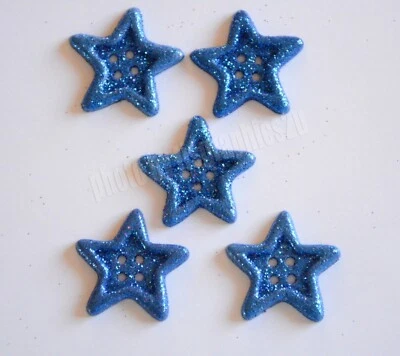 5 Blue Glitter Stars / Patriotic ~ Americana USA / Sew-Thru Star Buttons / 1" - Image 1 of 2