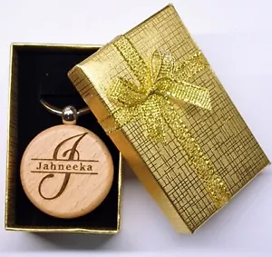 Personalised Round Keyring Children Name fob tag Handmade Wooden Laser Engraved - Picture 1 of 64