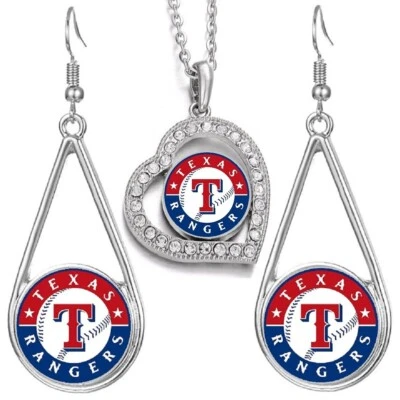 Conjunto de 3 brincos femininos Texas Rangers e pingente de cristal colar joias - Imagem 1 de 4