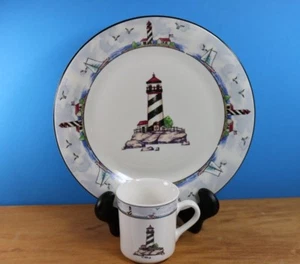Totally Today Coastal Lighthouse Dinner Plate and 3.5 " Mug Set (s) Nautical - Picture 1 of 7