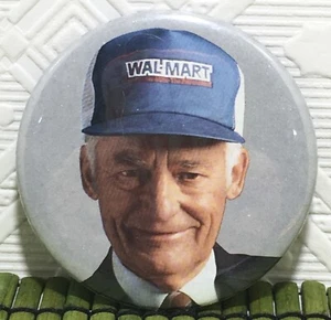 Vintage Walmart Pinback Pin Button Sam Walton in Ballcap 2.25" - Picture 1 of 3
