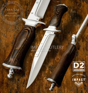 1-OF-A-KIND IMPACT CUTLERY CUSTOM D2 BOWIE KNIFE WENGE WOOD HANDLE - Picture 1 of 11