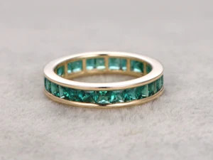 2Ct Lab-Created Green Emerald Wedding Band Full Eternity 9ct SOLID Yellow Gold - Picture 1 of 7