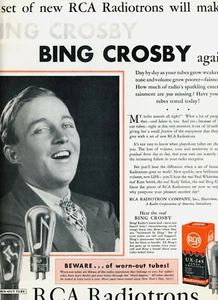 1932 Original RCA Radiotrons Tubes .Ad Young Bing Crosby Photo. Big Color Page - Picture 1 of 1