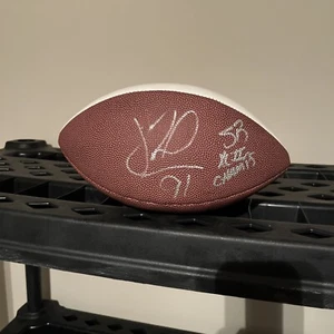 Justin Tuck Autogramm Football Super Bowl 42 Sammelball halb weiß Leder - Bild 1 von 6