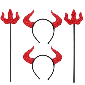 Juego de 4 piezas de Disfraz de Diablo de Cabello de Cuerno Diablo Halloween Juegos con disfraces utilería (Rojo) - Imagen 1 de 12