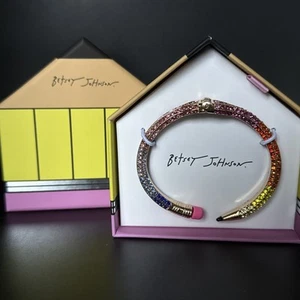 BETSEY Johnson Multi Color Crystal Pencil Hinged Cuff Bracelet~ Back To School - Picture 1 of 11