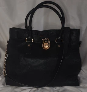 Michael Kors Hamilton Large Tote Black Saffiano Vegan Leather Gold Hardware Purs - Picture 1 of 18
