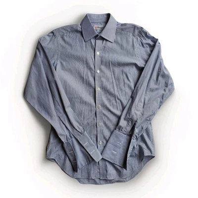 Рубашка мужская Turnbull Asser 15 черная синяя полоса французские манжеты хлопок - Изображение 1 из 4