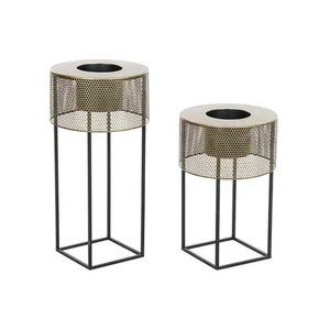 Set di vasi da fiori DKD Home Decor 33 x 33 x 67 cm Nero Dorato Metallo Loft - Foto 1 di 4