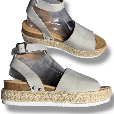 Sandalias de Plataforma SODA Correa al Tobillo Alpargata Forma Plana Informal Gris Talla 10 Foto 1 de 4