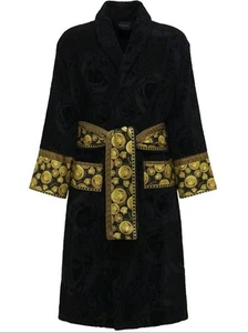 Versace Medusa Bathrobe Black Yellow Home Barocco Cotton NWT Small 4-6 $500.00 - Picture 1 of 13