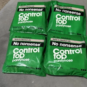 No Nonsense CONTROL TOP Pantyhose Size A TAN 4 Pairs Sandlefoot NEW Sealed - Picture 1 of 4
