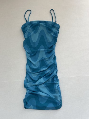 PALM ANGELS Forever 21 Mini Abito Piccolo Blu Donna Scollo Quadrato Spaghetti Spalline Geometrico