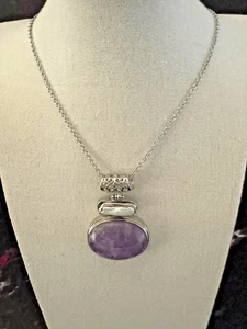 Großer ovaler Amethyst und Perle Edelstein Anhänger Halskette 22" ~ 893 - Bild 1 von 4