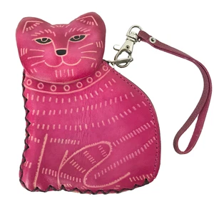 Handgefertigte Leder-Geldbörse Kätzchen Katze Geldbörse Kartenetui mit Reißverschluss rosa - Bild 1 von 11
