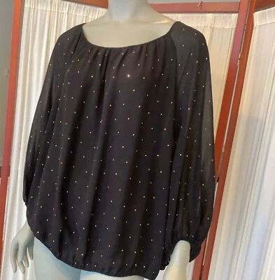 Vince Camuto Women’s Sheer Black Blouse With Small Gold Studs Size 2X - Image 1 of 4