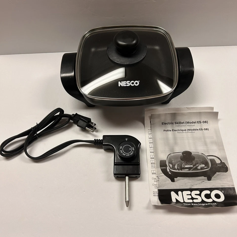 Электрическая сковорода Nesco ES-08 с крышкой 8 дюймов 800 Вт черная антипригарная проверена вручную - Изображение 1 из 4