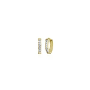 Gold Flash Sterling Silver Small 13mm Channel-set CZ Round Huggie Hoop Earrings - Picture 1 of 4