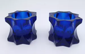 Candelabro de vidrio azul cobalto Studio Nova (Mikasa) Japón 2,5" de alto (juego de 2) - Imagen 1 de 6