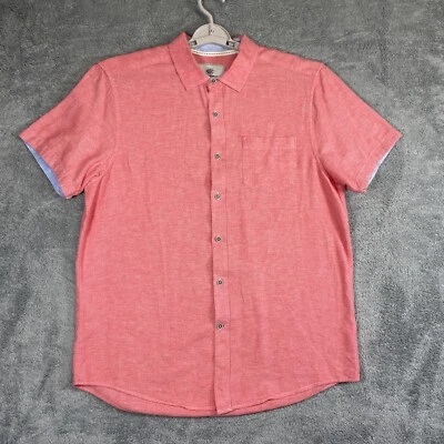 Report Collection Shirt Men Large Nantucket Red Linen Blend SS Button Up GUC - Image 1 of 4