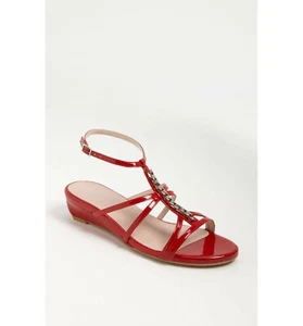 NEW Stuart Weitzman Red Patent Leather TIFFANY Strap Wedge Sandal 9.5 M - Picture 1 of 10