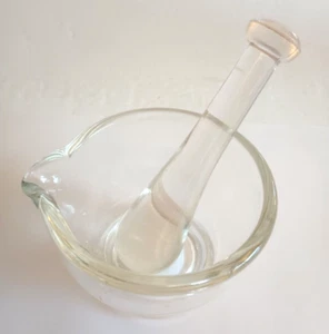 Vintage Apothecary/Laboratory Clear Glass Mortar & Pestle 4 Oz Kitchen Barware - Picture 1 of 6