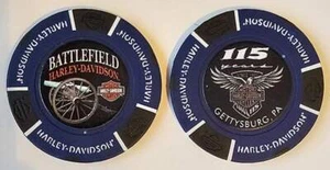 BATTLEFIELD HARLEY-DAVIDSON Gettysburg PA Blue/Black 115th Anniv Poker Chip - Picture 1 of 3