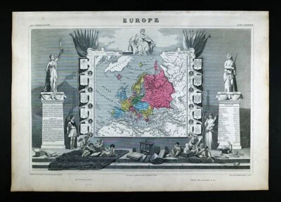Mapa antiguo Levasseur 1861 Europa Francia Austria España Gran Bretaña Italia Holanda UE Foto 1 de 4