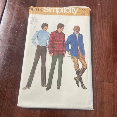 9694 Simplicity SEWING Pattern Mens Shirt Jacket Pants 1970s 40" Chest, UNCUT - Image 1 of 2
